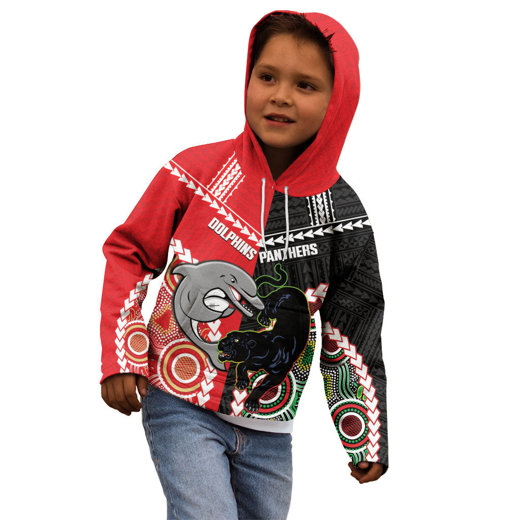 Custom Rugby Panthers and Dolphins Kid Hoodie 2026 Together Aboriginal Polynesian Pattern