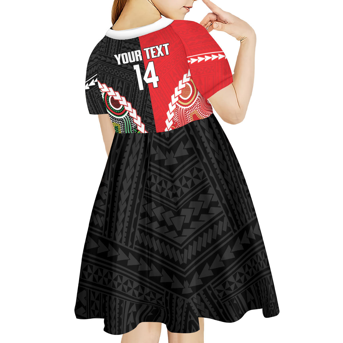 Custom Rugby Panthers and Dolphins Kid Short Sleeve Dress 2026 Together Aboriginal Polynesian Pattern