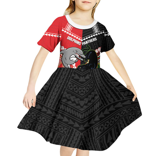 Custom Rugby Panthers and Dolphins Kid Short Sleeve Dress 2026 Together Aboriginal Polynesian Pattern