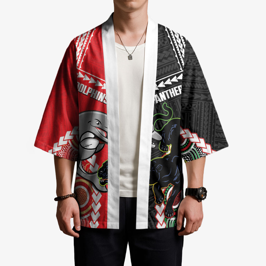Custom Rugby Panthers and Dolphins Kimono 2026 Together Aboriginal Polynesian Pattern