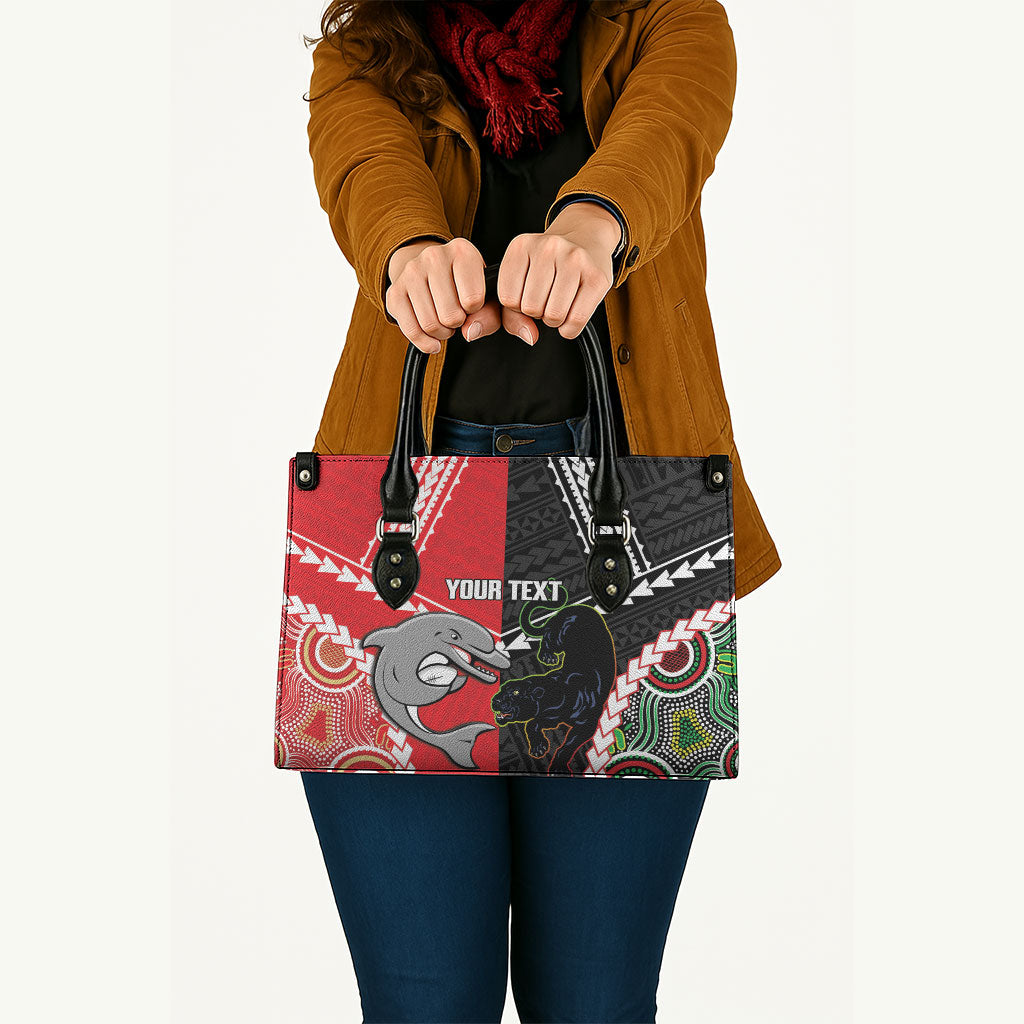 Custom Rugby Panthers and Dolphins Leather Bag 2026 Together Aboriginal Polynesian Pattern