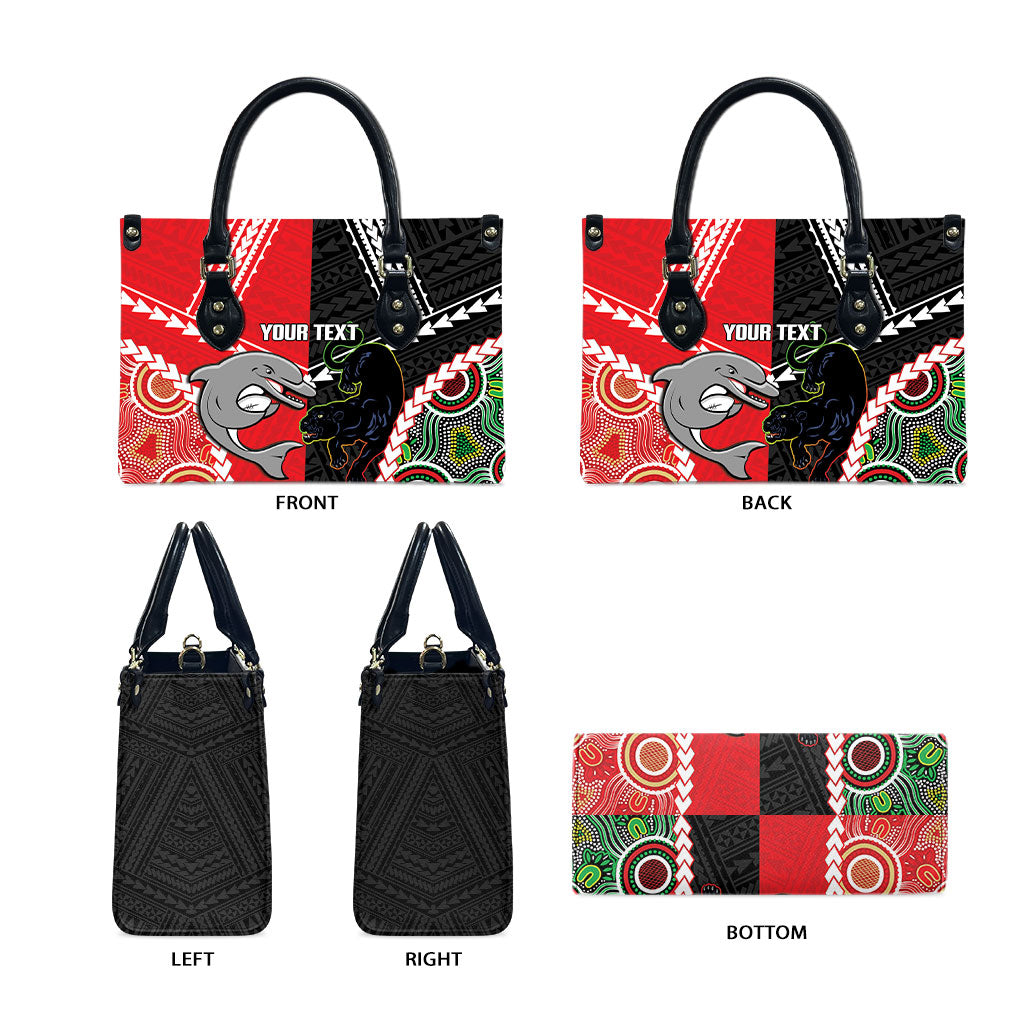 Custom Rugby Panthers and Dolphins Leather Bag 2026 Together Aboriginal Polynesian Pattern