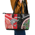 Custom Rugby Panthers and Dolphins Leather Tote Bag 2026 Together Aboriginal Polynesian Pattern