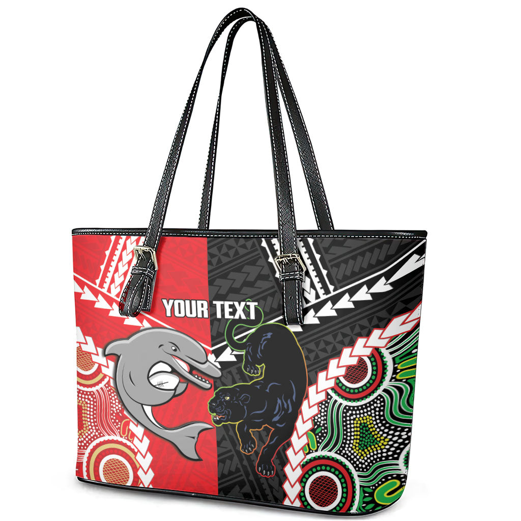 Custom Rugby Panthers and Dolphins Leather Tote Bag 2026 Together Aboriginal Polynesian Pattern