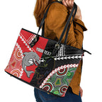 Custom Rugby Panthers and Dolphins Leather Tote Bag 2026 Together Aboriginal Polynesian Pattern