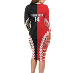 Custom Rugby Panthers and Dolphins Long Sleeve Bodycon Dress 2026 Together Aboriginal Polynesian Pattern