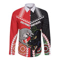 Custom Rugby Panthers and Dolphins Long Sleeve Button Shirt 2026 Together Aboriginal Polynesian Pattern
