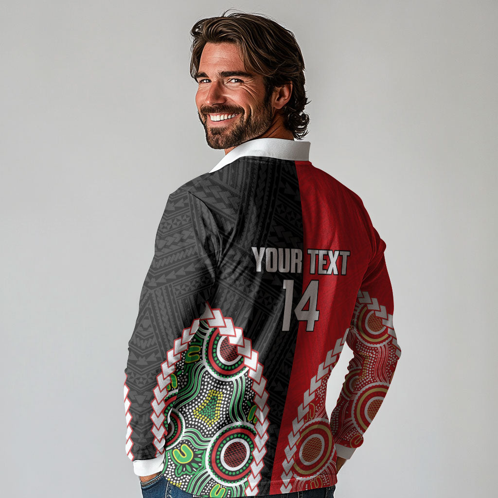Custom Rugby Panthers and Dolphins Long Sleeve Polo Shirt 2026 Together Aboriginal Polynesian Pattern