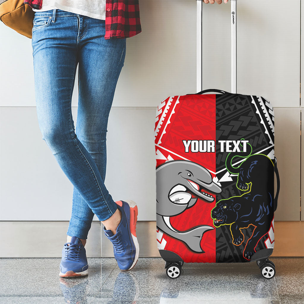 Custom Rugby Panthers and Dolphins Luggage Cover 2026 Together Aboriginal Polynesian Pattern