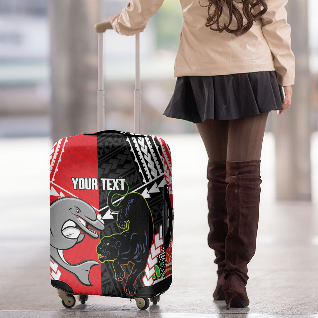 Custom Rugby Panthers and Dolphins Luggage Cover 2026 Together Aboriginal Polynesian Pattern