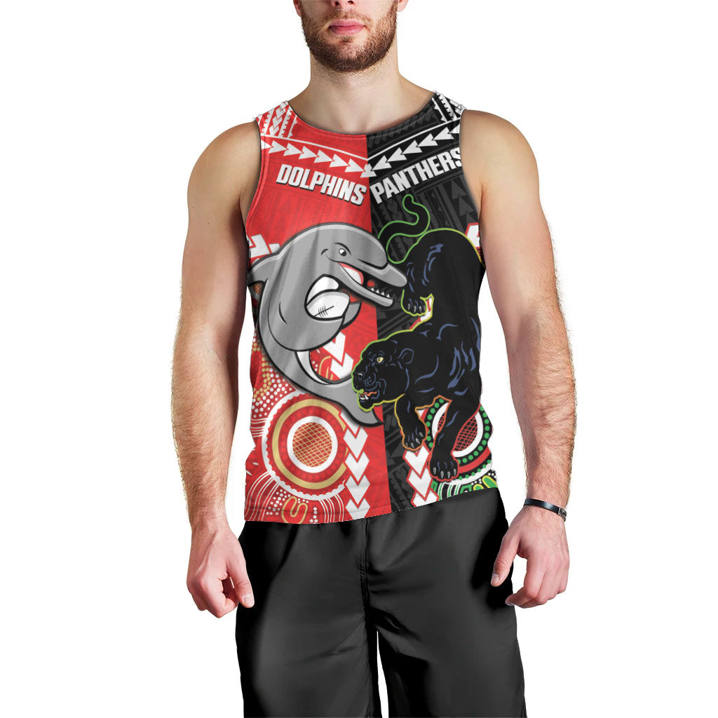 Custom Rugby Panthers and Dolphins Men Tank Top 2026 Together Aboriginal Polynesian Pattern