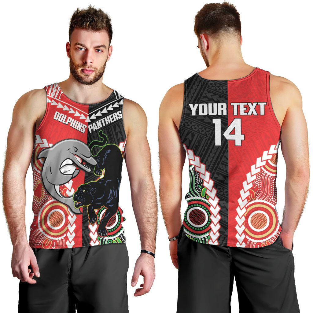 Custom Rugby Panthers and Dolphins Men Tank Top 2026 Together Aboriginal Polynesian Pattern