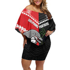 Custom Rugby Panthers and Dolphins Off Shoulder Short Dress 2026 Together Aboriginal Polynesian Pattern