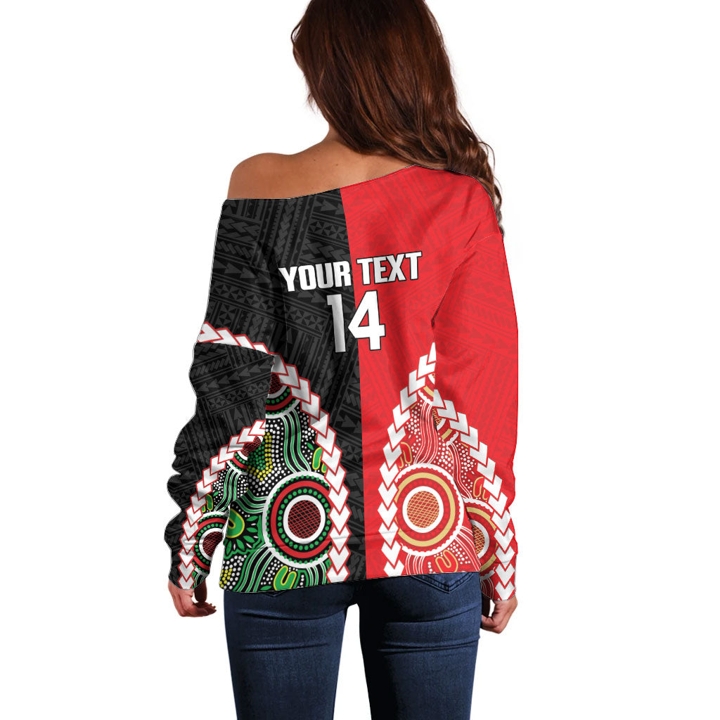 Custom Rugby Panthers and Dolphins Off Shoulder Sweater 2026 Together Aboriginal Polynesian Pattern