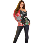 Custom Rugby Panthers and Dolphins Off Shoulder Sweater 2026 Together Aboriginal Polynesian Pattern