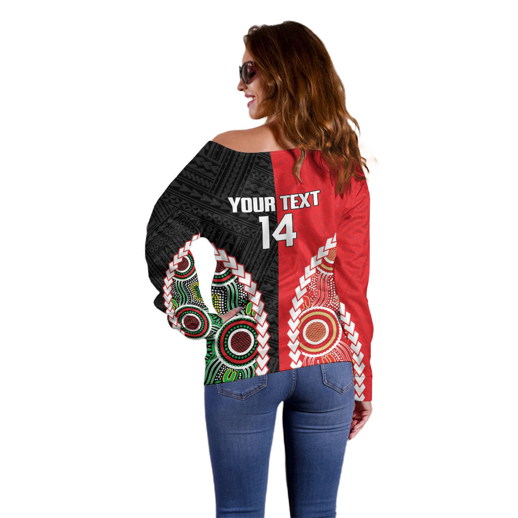 Custom Rugby Panthers and Dolphins Off Shoulder Sweater 2026 Together Aboriginal Polynesian Pattern