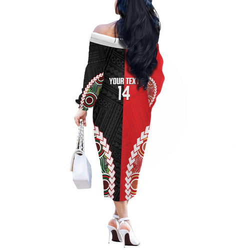 Custom Rugby Panthers and Dolphins Off The Shoulder Long Sleeve Dress 2026 Together Aboriginal Polynesian Pattern