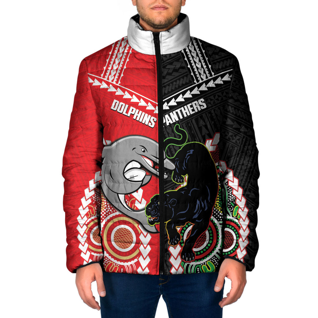 Custom Rugby Panthers and Dolphins Padded Jacket 2026 Together Aboriginal Polynesian Pattern