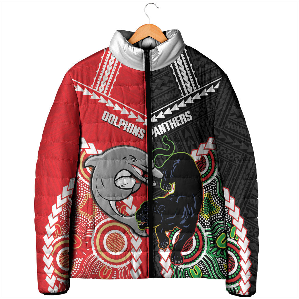 Custom Rugby Panthers and Dolphins Padded Jacket 2026 Together Aboriginal Polynesian Pattern