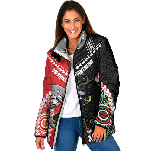 Custom Rugby Panthers and Dolphins Padded Jacket 2026 Together Aboriginal Polynesian Pattern