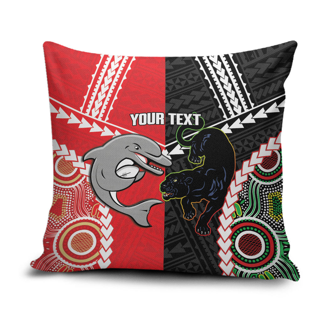 Custom Rugby Panthers and Dolphins Pillow Cover 2026 Together Aboriginal Polynesian Pattern