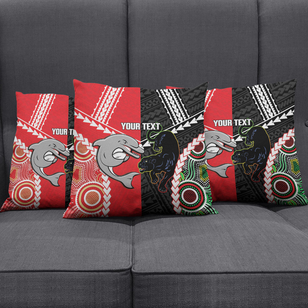 Custom Rugby Panthers and Dolphins Pillow Cover 2026 Together Aboriginal Polynesian Pattern