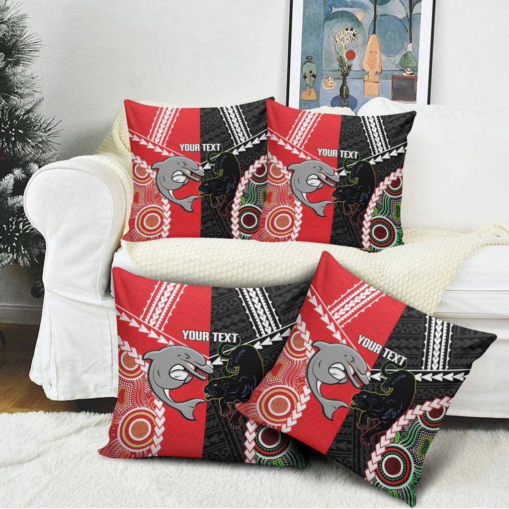 Custom Rugby Panthers and Dolphins Pillow Cover 2026 Together Aboriginal Polynesian Pattern