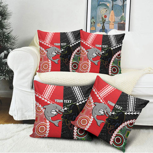 Custom Rugby Panthers and Dolphins Pillow Cover 2026 Together Aboriginal Polynesian Pattern