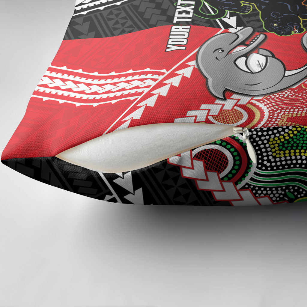Custom Rugby Panthers and Dolphins Pillow Cover 2026 Together Aboriginal Polynesian Pattern