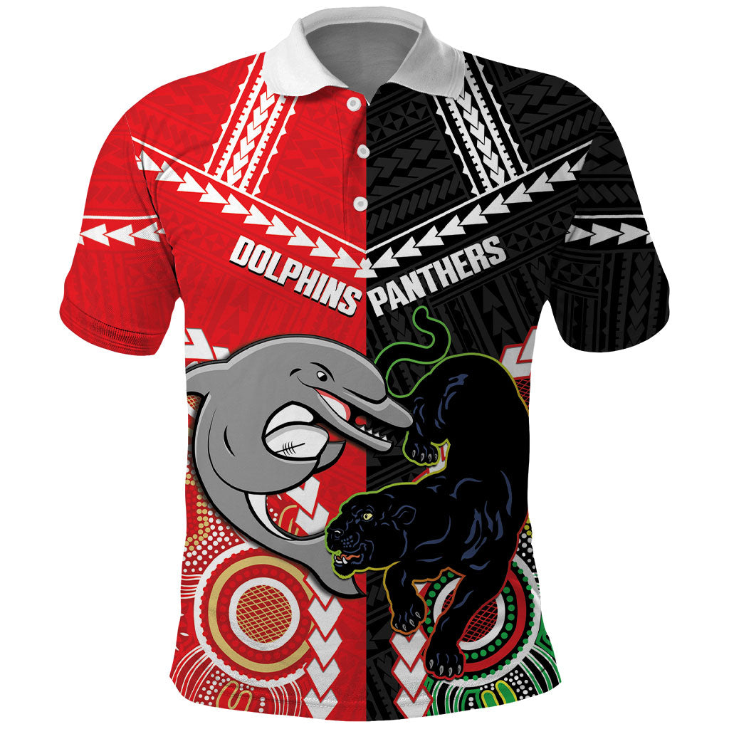 Custom Rugby Panthers and Dolphins Polo Shirt 2026 Together Aboriginal Polynesian Pattern