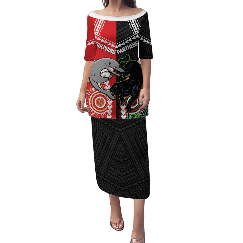 Custom Rugby Panthers and Dolphins Puletasi 2026 Together Aboriginal Polynesian Pattern