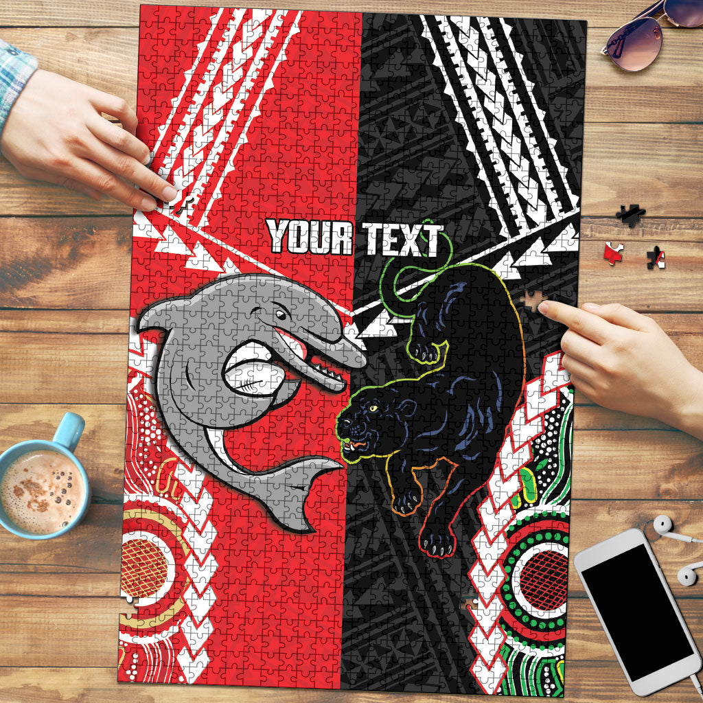Custom Rugby Panthers and Dolphins Puzzle 2026 Together Aboriginal Polynesian Pattern