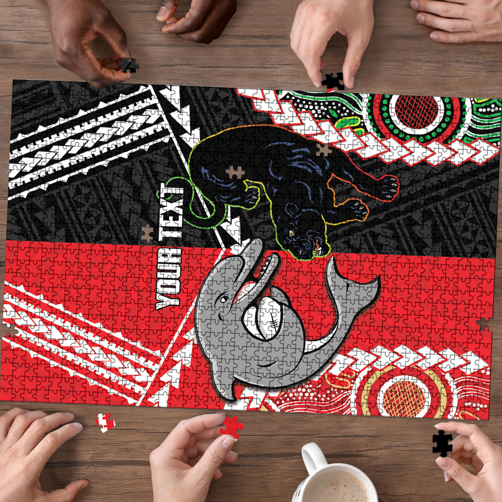 Custom Rugby Panthers and Dolphins Puzzle 2026 Together Aboriginal Polynesian Pattern