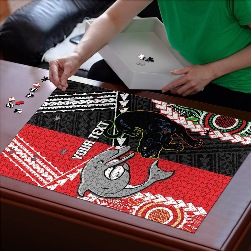 Custom Rugby Panthers and Dolphins Puzzle 2026 Together Aboriginal Polynesian Pattern