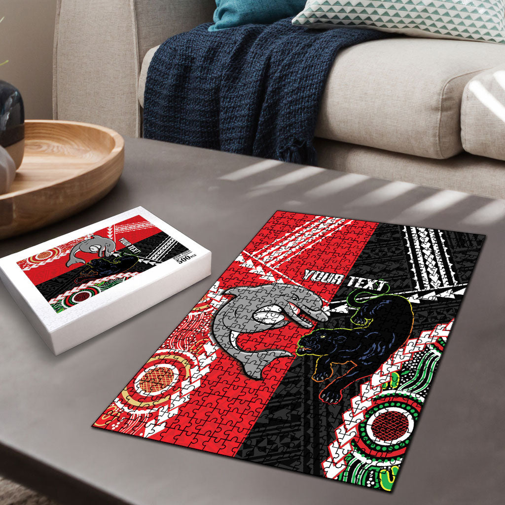 Custom Rugby Panthers and Dolphins Puzzle 2026 Together Aboriginal Polynesian Pattern