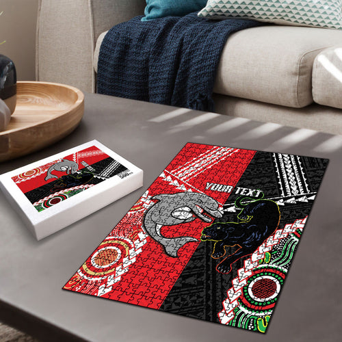 Custom Rugby Panthers and Dolphins Puzzle 2026 Together Aboriginal Polynesian Pattern