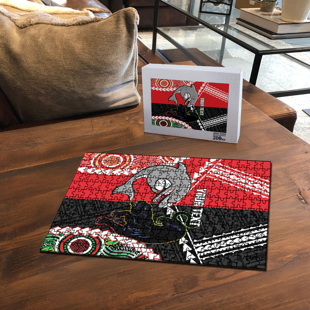 Custom Rugby Panthers and Dolphins Puzzle 2026 Together Aboriginal Polynesian Pattern