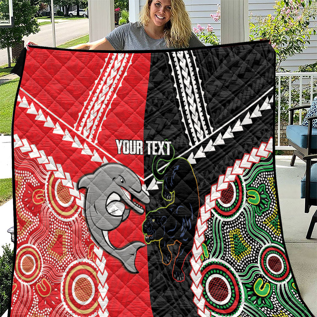 Custom Rugby Panthers and Dolphins Quilt 2026 Together Aboriginal Polynesian Pattern