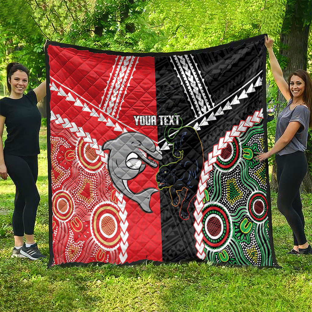 Custom Rugby Panthers and Dolphins Quilt 2026 Together Aboriginal Polynesian Pattern