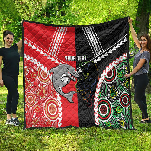 Custom Rugby Panthers and Dolphins Quilt 2026 Together Aboriginal Polynesian Pattern