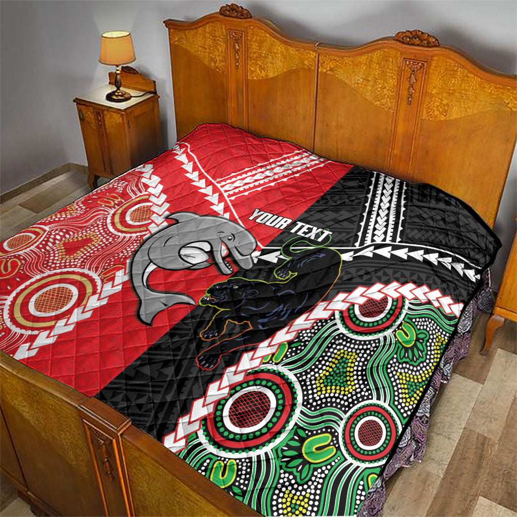 Custom Rugby Panthers and Dolphins Quilt 2026 Together Aboriginal Polynesian Pattern