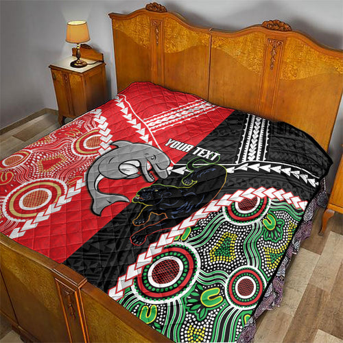 Custom Rugby Panthers and Dolphins Quilt 2026 Together Aboriginal Polynesian Pattern
