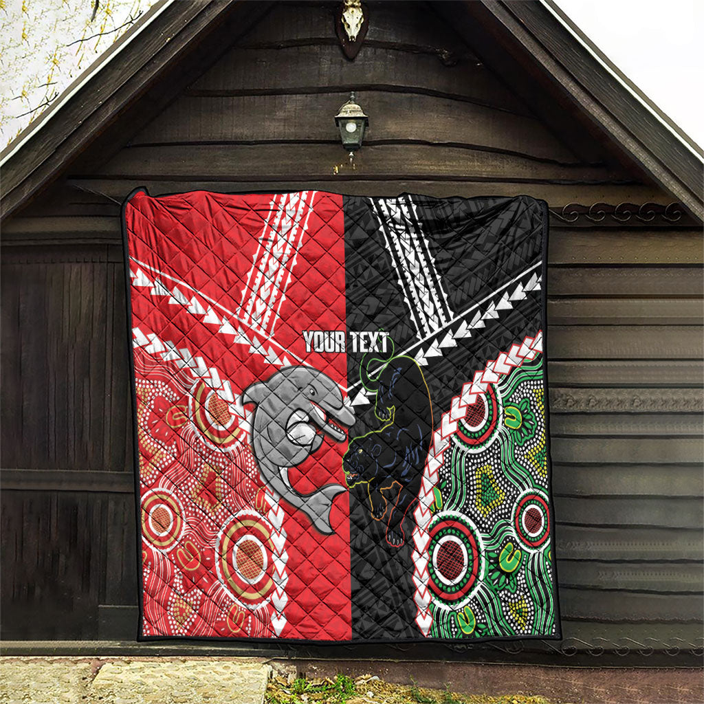 Custom Rugby Panthers and Dolphins Quilt 2026 Together Aboriginal Polynesian Pattern