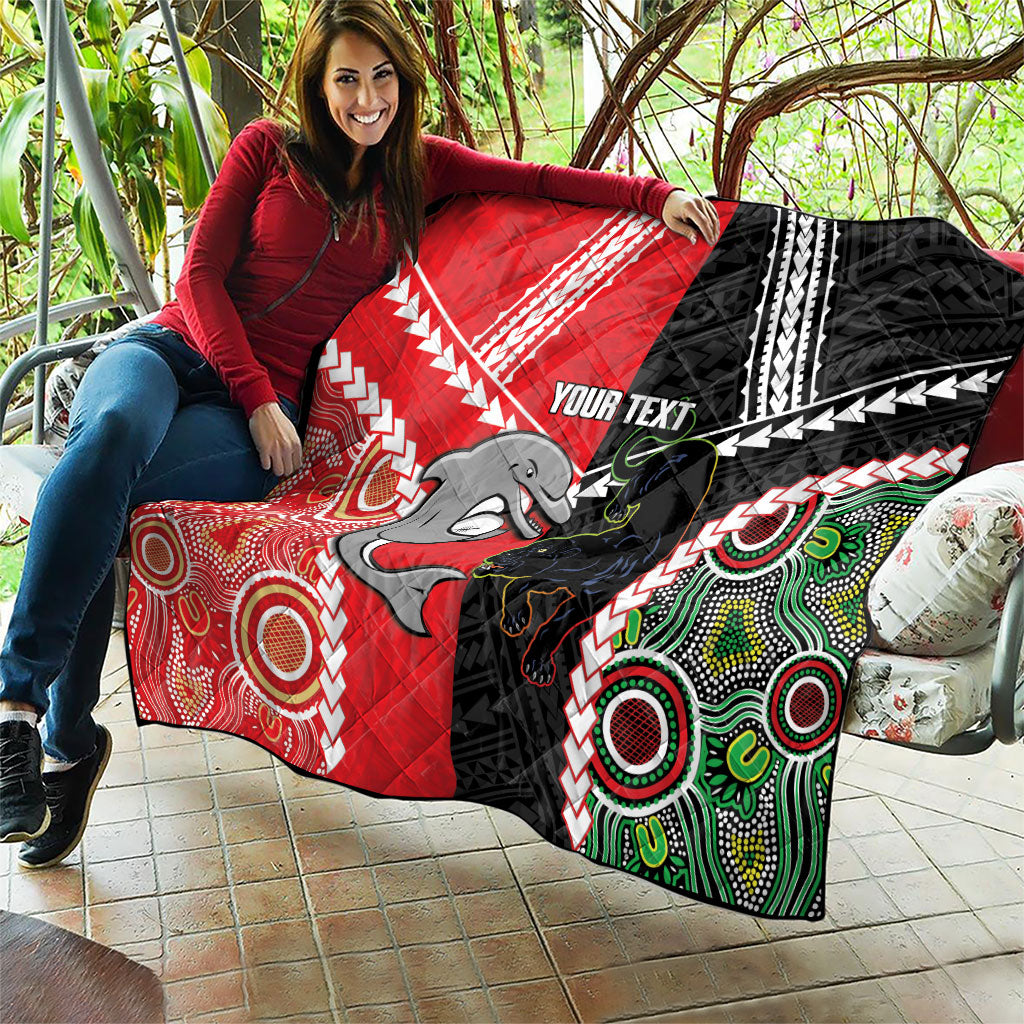 Custom Rugby Panthers and Dolphins Quilt 2026 Together Aboriginal Polynesian Pattern