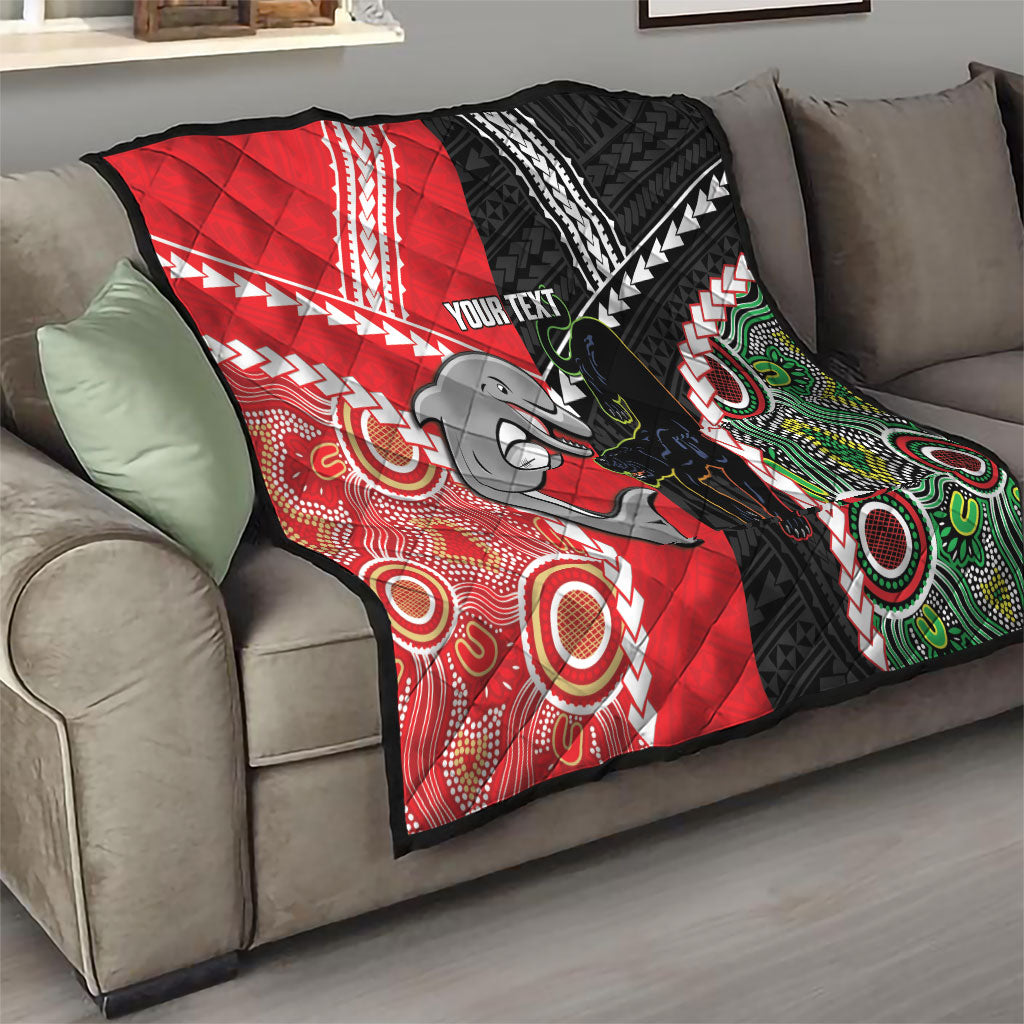 Custom Rugby Panthers and Dolphins Quilt 2026 Together Aboriginal Polynesian Pattern