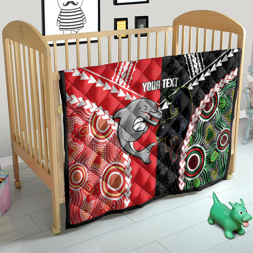 Custom Rugby Panthers and Dolphins Quilt 2026 Together Aboriginal Polynesian Pattern