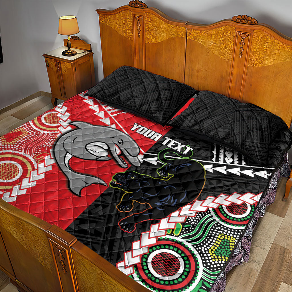 Custom Rugby Panthers and Dolphins Quilt Bed Set 2026 Together Aboriginal Polynesian Pattern