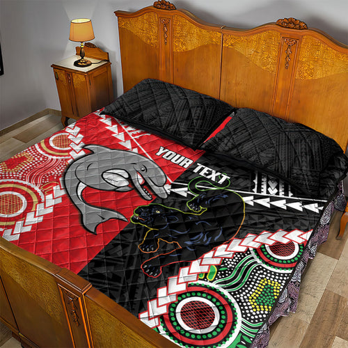 Custom Rugby Panthers and Dolphins Quilt Bed Set 2026 Together Aboriginal Polynesian Pattern