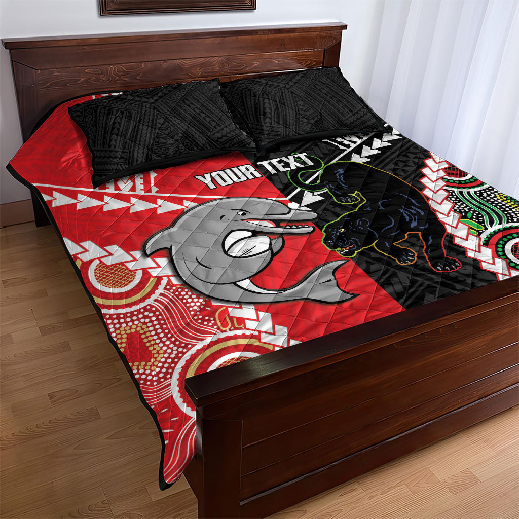 Custom Rugby Panthers and Dolphins Quilt Bed Set 2026 Together Aboriginal Polynesian Pattern