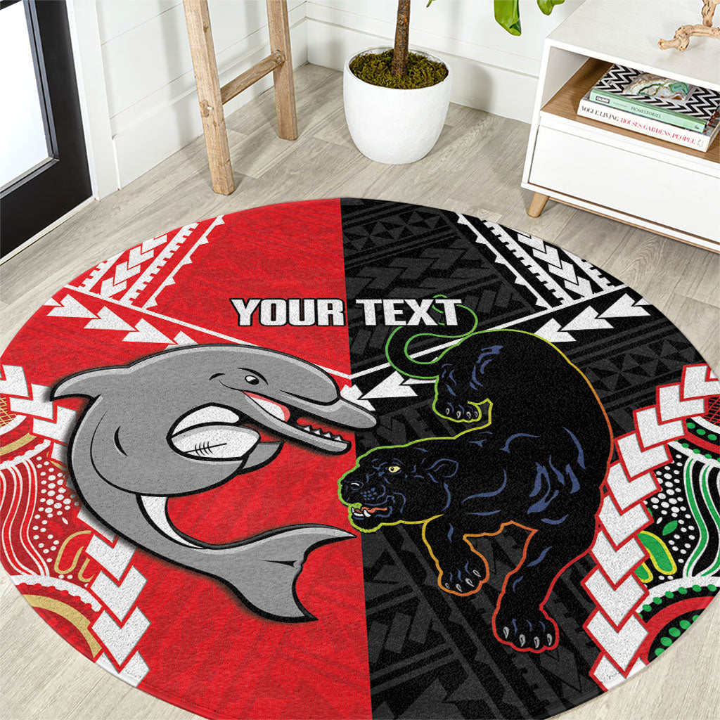 Custom Rugby Panthers and Dolphins Round Carpet 2026 Together Aboriginal Polynesian Pattern